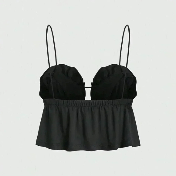 Black Sexy Women's Hollow Out Front Tank Top With 3d Flower Decor - Picture 2 of 4